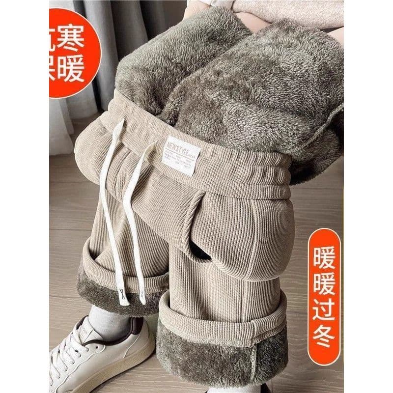 Mãe usar velo quente cordeiro velo calças de perna larga feminina outono inverno Chenille calças femininas calças de alg