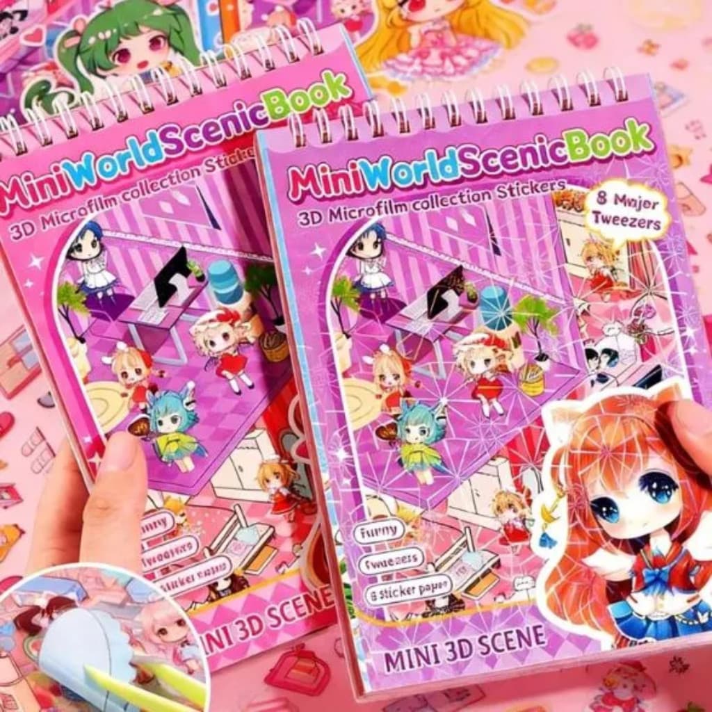 Caderno Interativo Adesivos 3D Kawaii Livro de Cenarios DIY com Pinca Brinquedo Criativo Infantil Menina