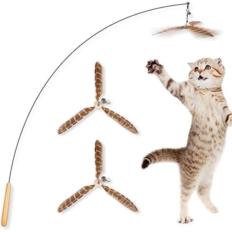 Brinquedos De Varinha Para Gatos JXFUKAL , Interativos Com 3 Recargas De Penas , Fio De Aço Flexível De 29', Cabo De Mad