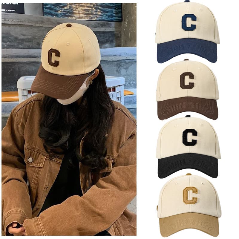 Versão coreana letra C cor-Matching borda boné feminino primavera outono ins moda All-Match rua tendência casal boné de