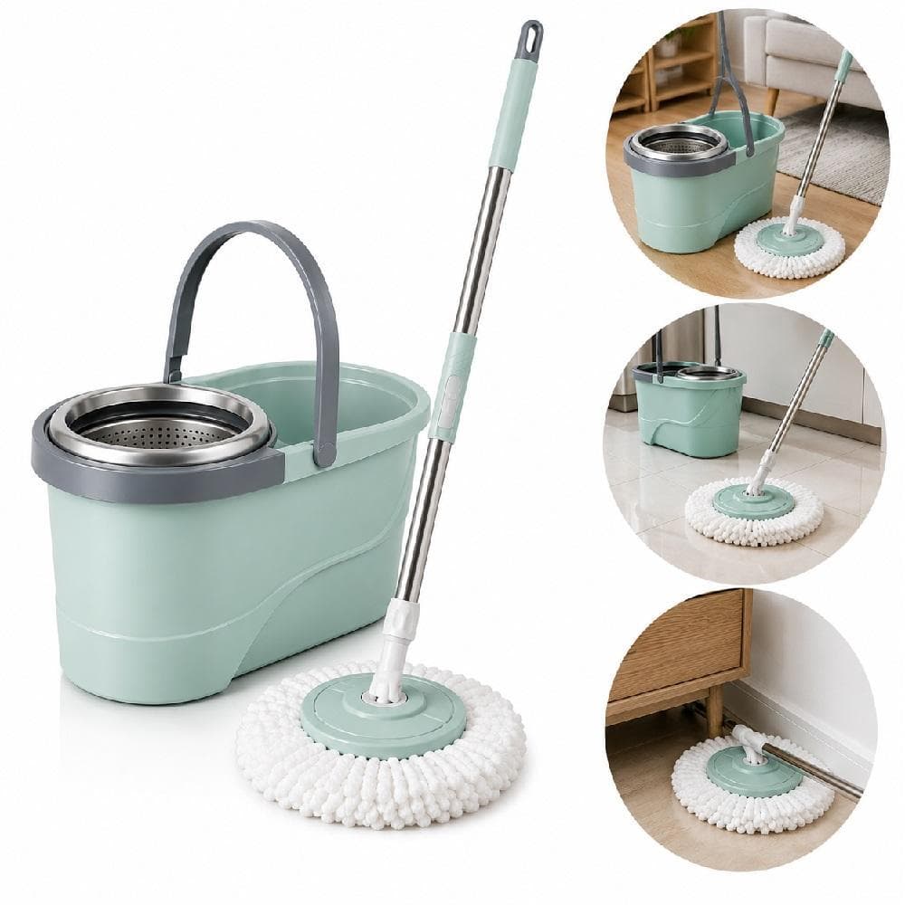 BALDE MOP DUPLO CESTO INOX RODO ESFREGAO GIRATORIO 360 VASSOURA MAGICA 12 LITROS PROFISSIONAL 2 EM 1 LIMPA E SECA