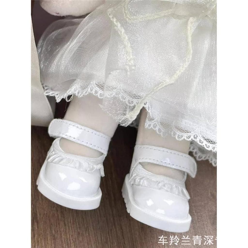 Boneca sapatos de boneca em pé algodão boneca pequenos sapatos de couro renda branca adequado para boneca de 20cm acessó