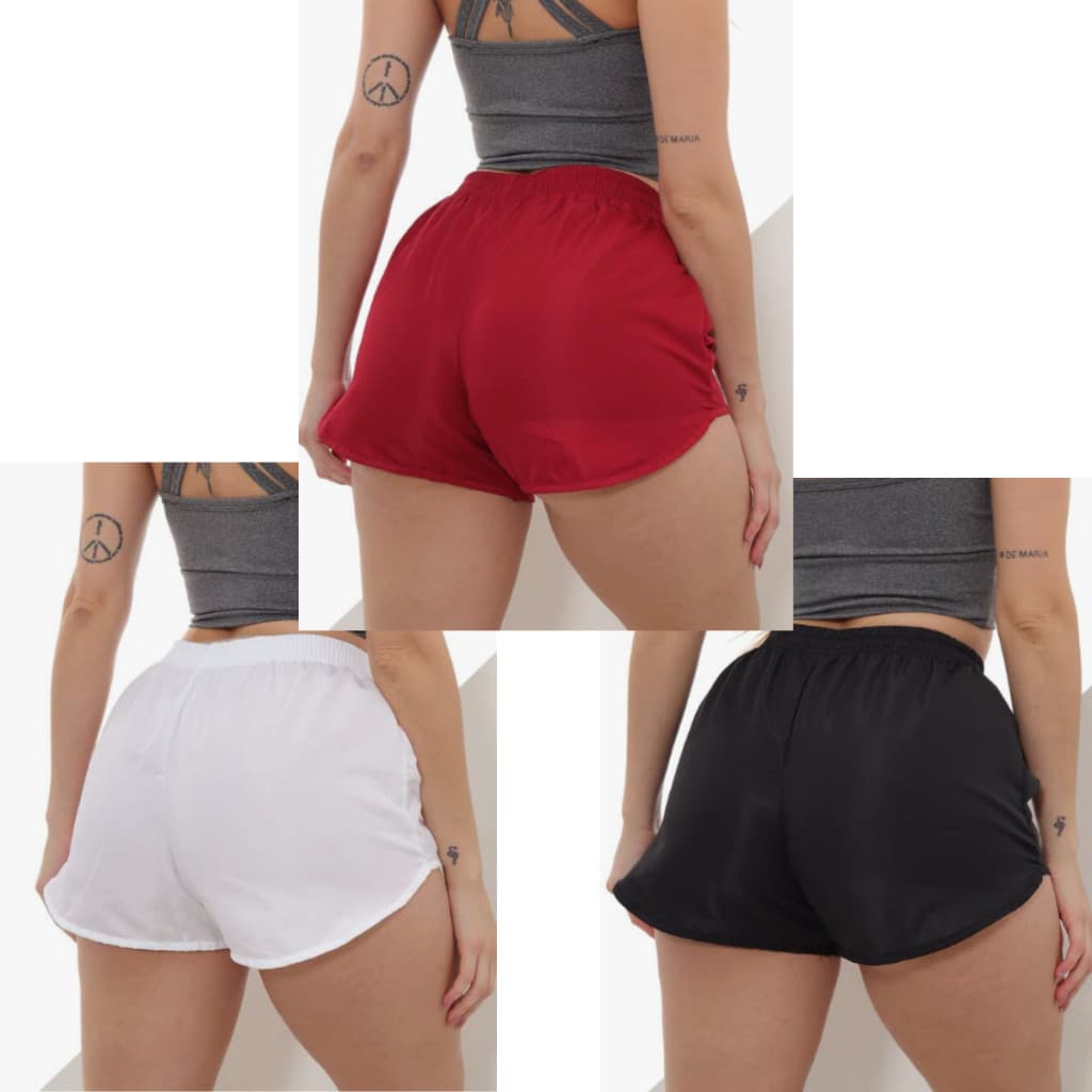 Kit 3 Shorts Tactel Liso Feminino Moda Praia Shortinho Fitness