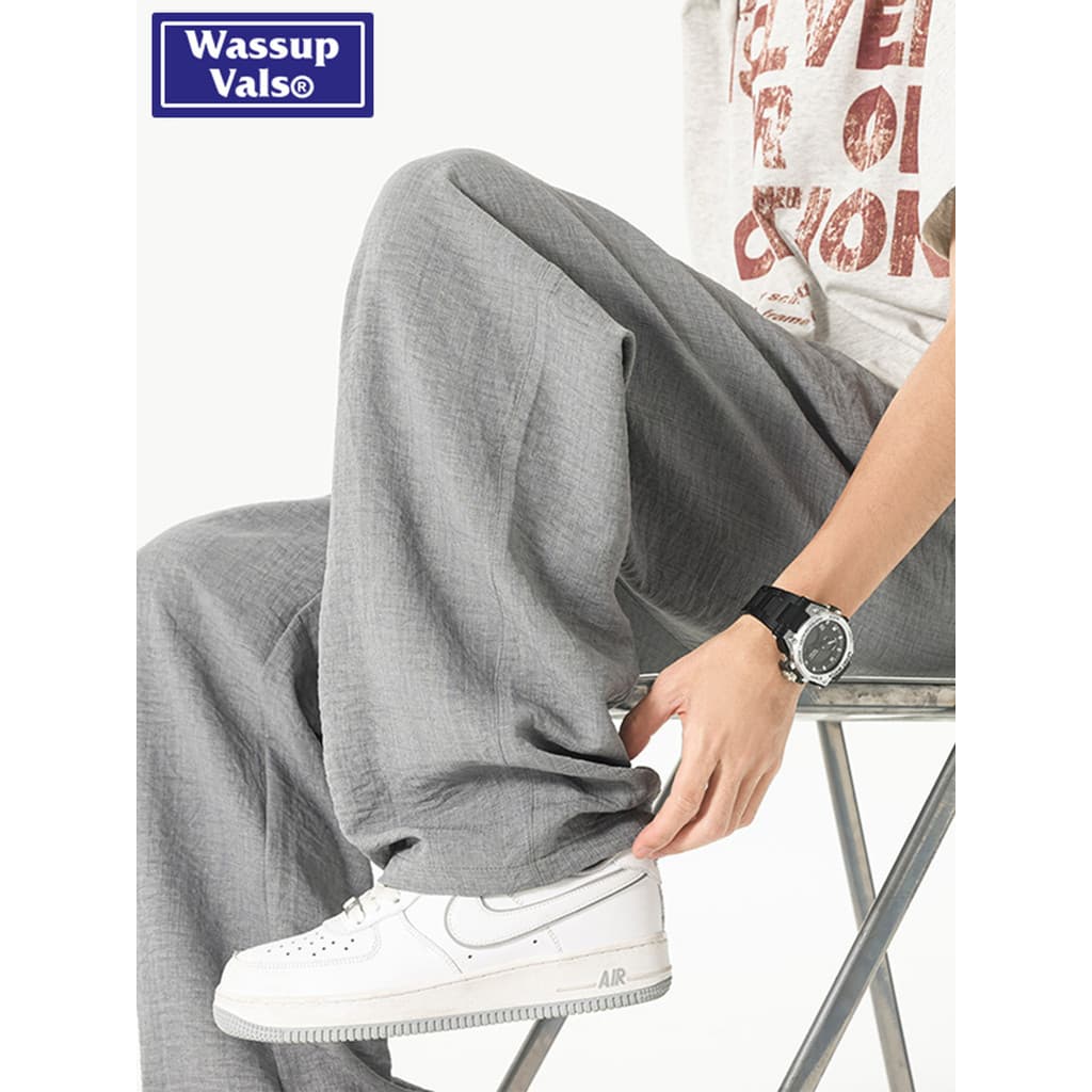 WASSUP VALS Verão Street Wear Tamanho Grande Estilo Casual Calças Retas Homens Estilo Fino Respirável Esportes Soltos Ca