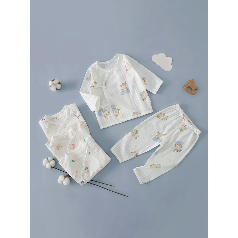 Wow Wow Wow Baby Split Suit Verão Puro Algodão Lace-Up Loungewear Calças de Manga Comprida Roupa Interior para Recém-nas