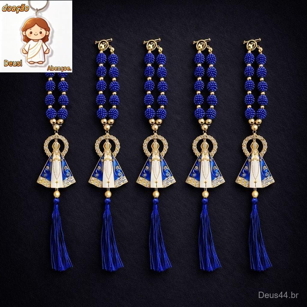 Kit com 5 Dezena Para Retrovisor Terço Nossa Senhora Aparecida Azul 25cm（Dar chaveiro）