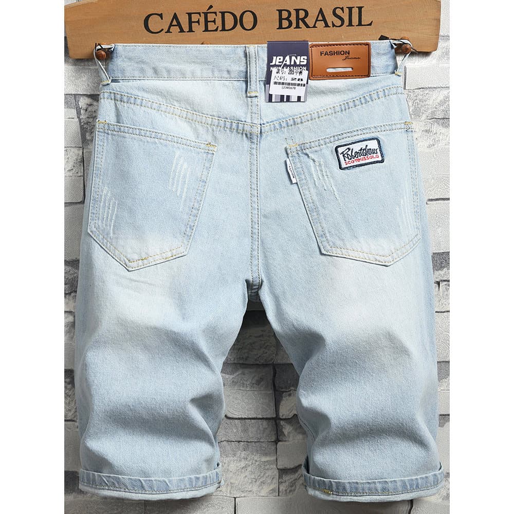 2026 novo estilo Shorts jeans masculinos verão fino calças de cinco pontos calças médias calças curtas de quatro pontos