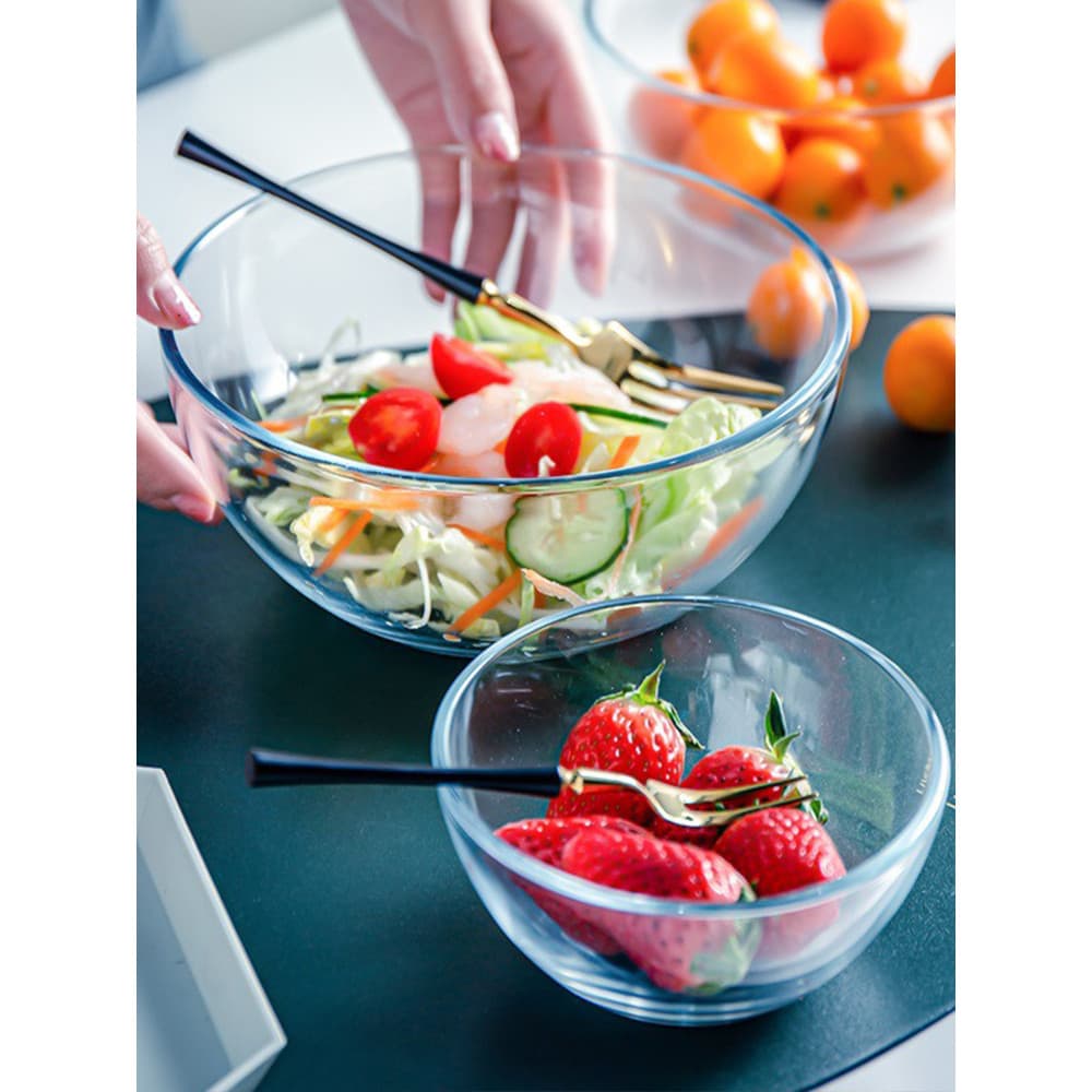 Tigela de salada de alto valor doméstica simples atmosférica vegetal frutas tigela de vidro transparente tigela de macar