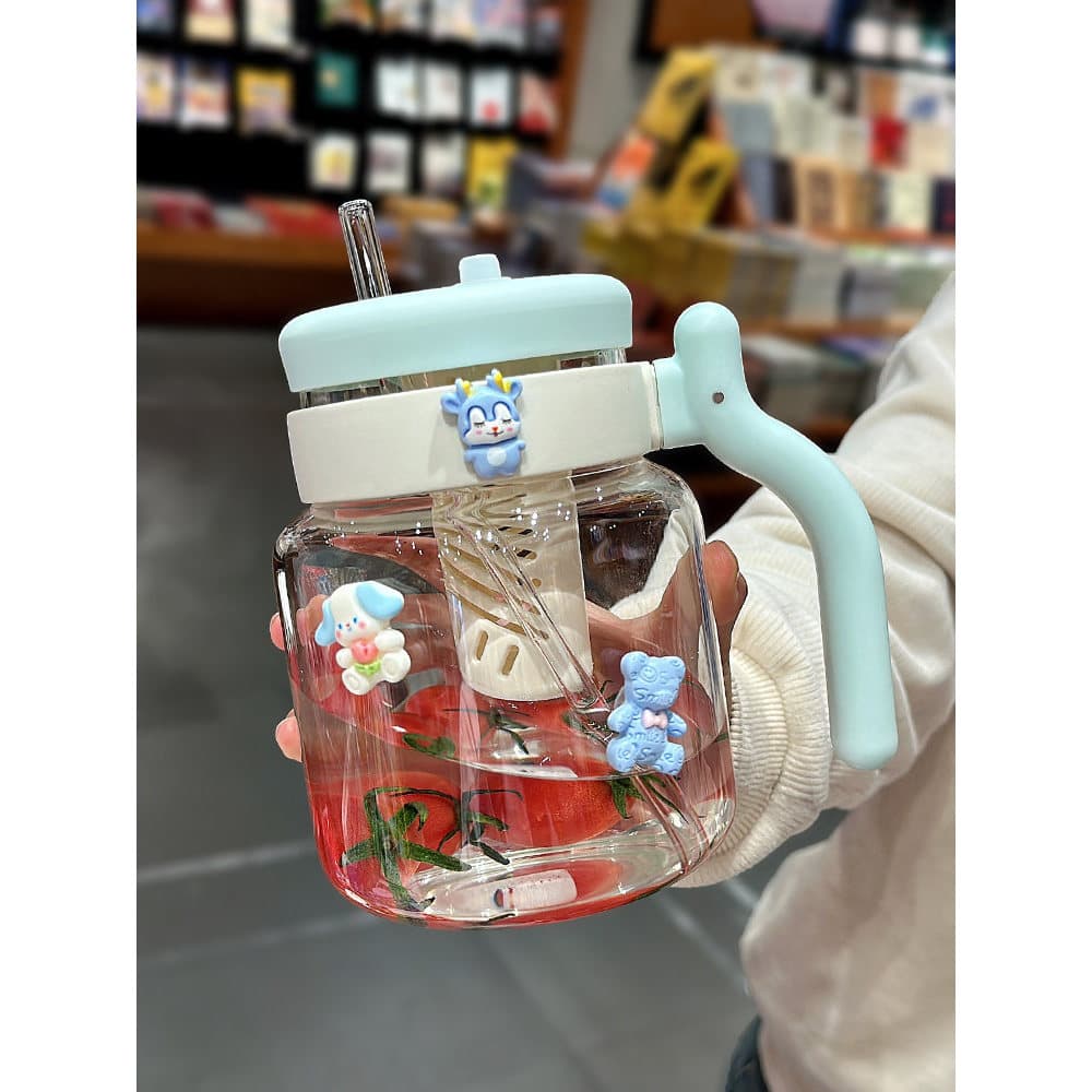 Copo de palha de vidro simples meninas de alto valor escritório doméstico grande capacidade resistente a altas temperatu