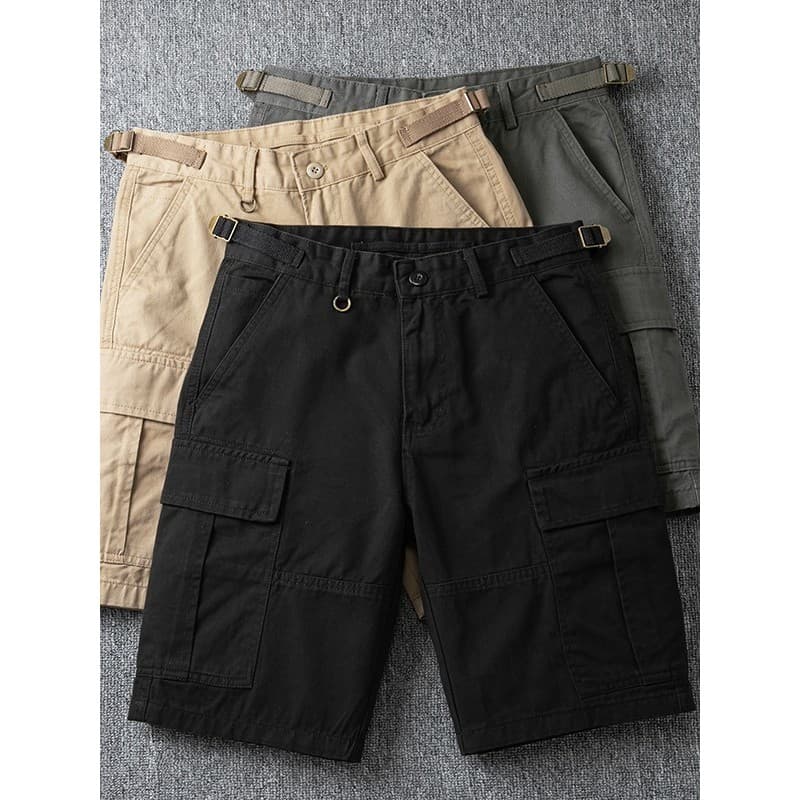Americano verão Retro masculino ao ar livre solto Multi-bolso calças médias esportes preto macacão Shorts em linha reta