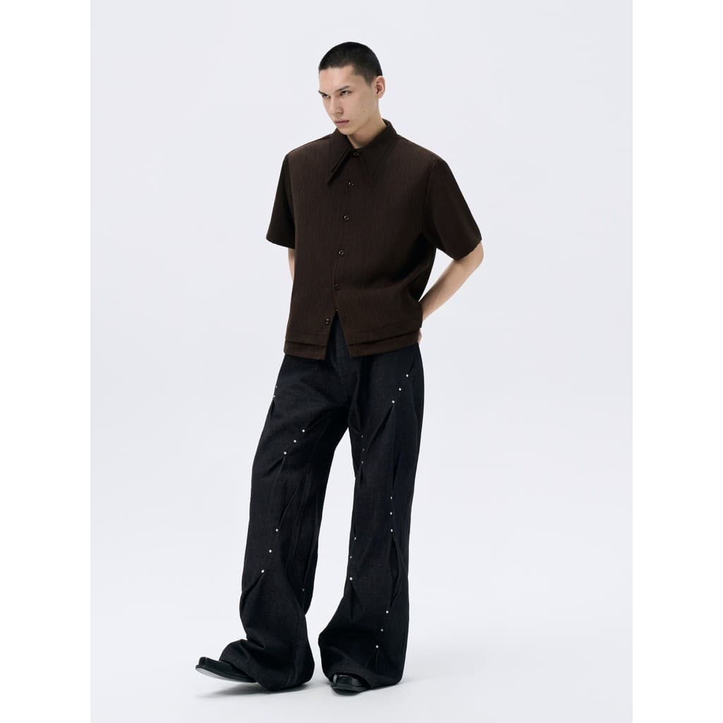 FRKM SCD 26 FS Design de gola dupla Sensação de ângulo reto Almofadas de ombro Textura de verão Tecido falso Camisa de m