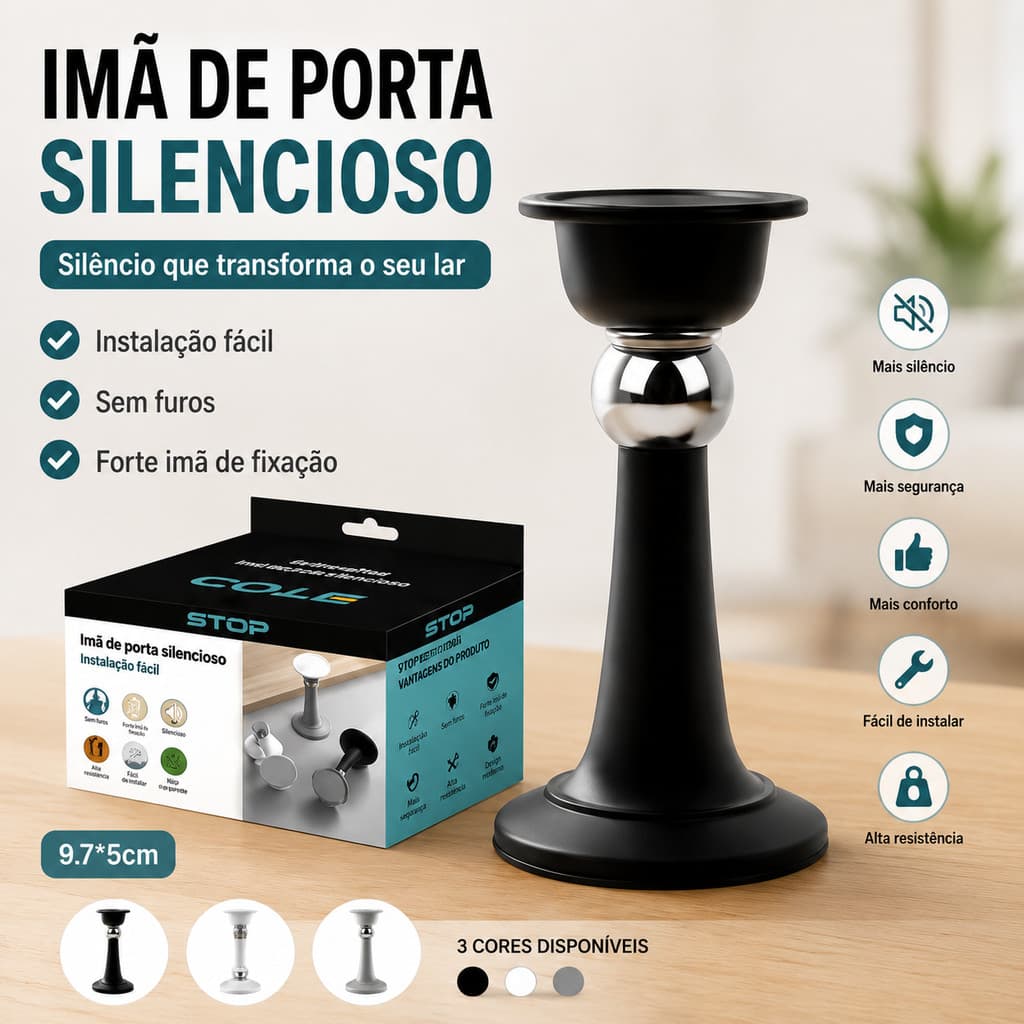 Batente Magnético de Porta Reforçado, Ímã Super Forte, Instalação sem Perfuração, Ideal para Casa e Escritório