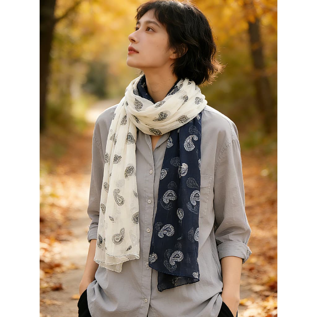 Lenço de seda feminino longo gaze protetor solar xale caju flor Retro pescoço proteção cachecol feminino viagem foto fer