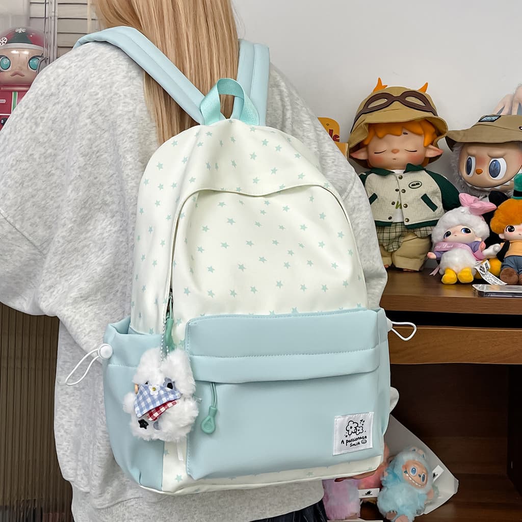 Mochila feminina 2026 novo estilo coreano bonito estrela mochila estudantes do ensino médio Campus mochila leve de alto