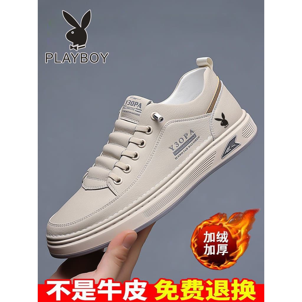 Playboy sapatos masculinos 2025 outono inverno venda quente moda sapatos casuais couro genuíno respirável sapatos branco