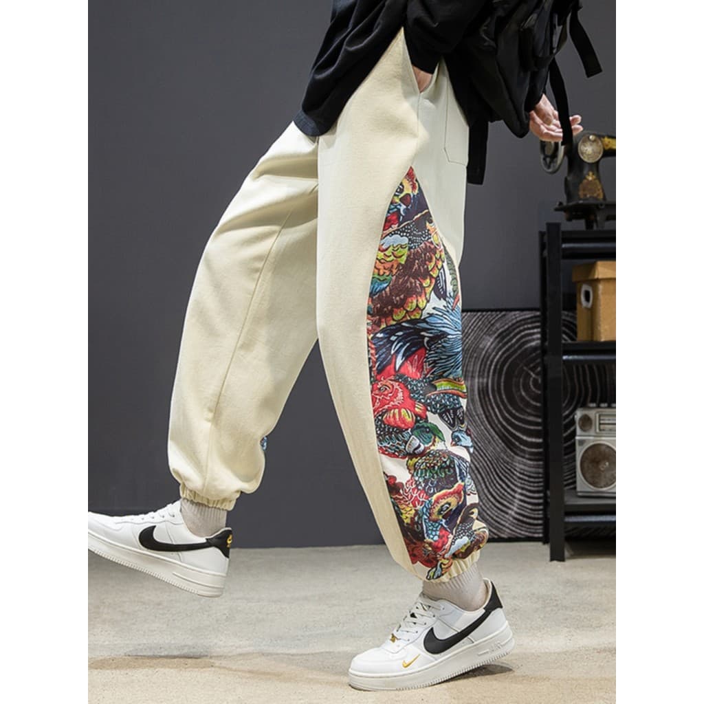 Primavera novo estilo calças casuais dos homens impresso costura Leggings calças primavera outono solto tamanho grande g