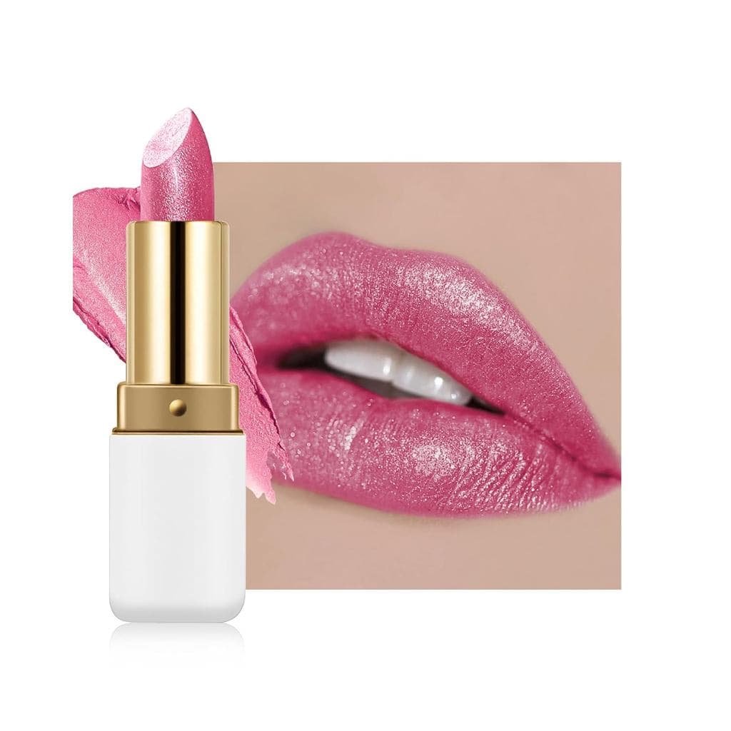 Batom com Brilho de Diamante, Batom Metálico Rosa Brilhante e Matte, Cor de Lábios de Alta Pigmentação, à Prova d'Água e