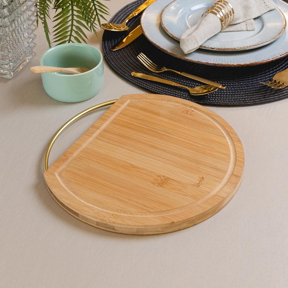 Tábua Redonda com Alça Nature 25cm x 21cm x 1,5cm Bambu