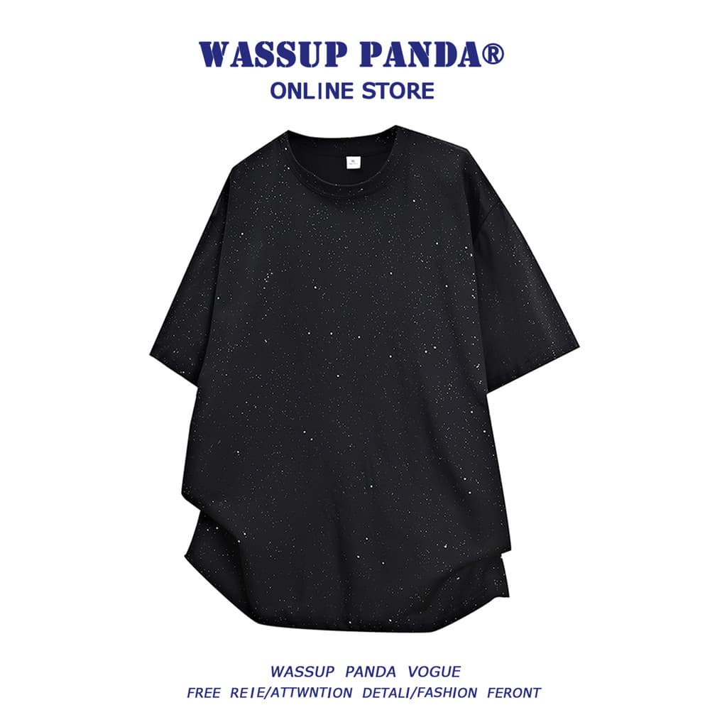 WASSUP PANDA Gypsophila Camiseta de manga curta masculina verão Street Wear seda gelada solta Casual casal meio-