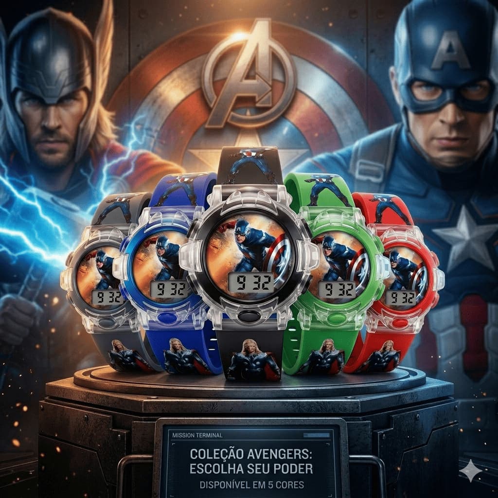Relógio Infantil Capitão América Musical Digital Menino Marvel Vingadores Pulseira Silicone Presente Criança