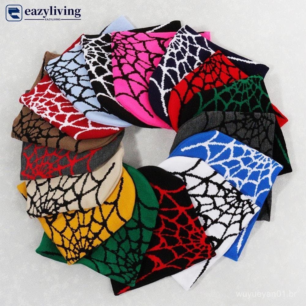 EAZYLIVING Y2K Chapéu De Malha Teia De Aranha Jacquard Esportes Ao Ar Livre Moda Quente Crânios Para Homens Mulheres D2J