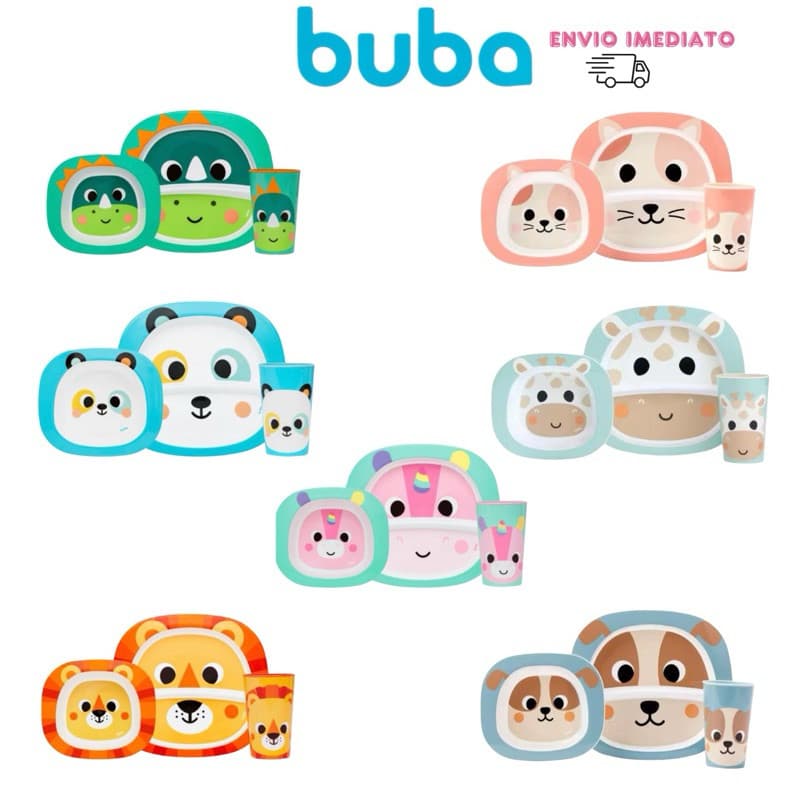 Kit Alimentação Prato Bowl Copo Introdução Alimentar Refeição Bebê Infantil Zoo Buba 3 Peças