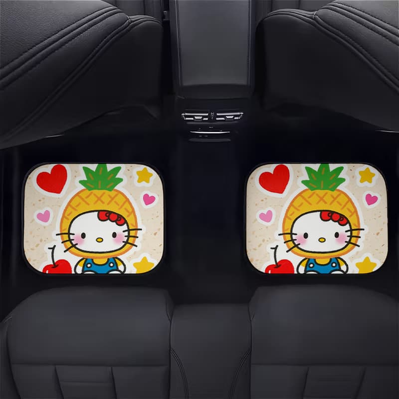 Conjunto de 4 peças Sanrio Tapetes fofos para pés de carro de desenho animado impressos com padrões temáticos de frutas