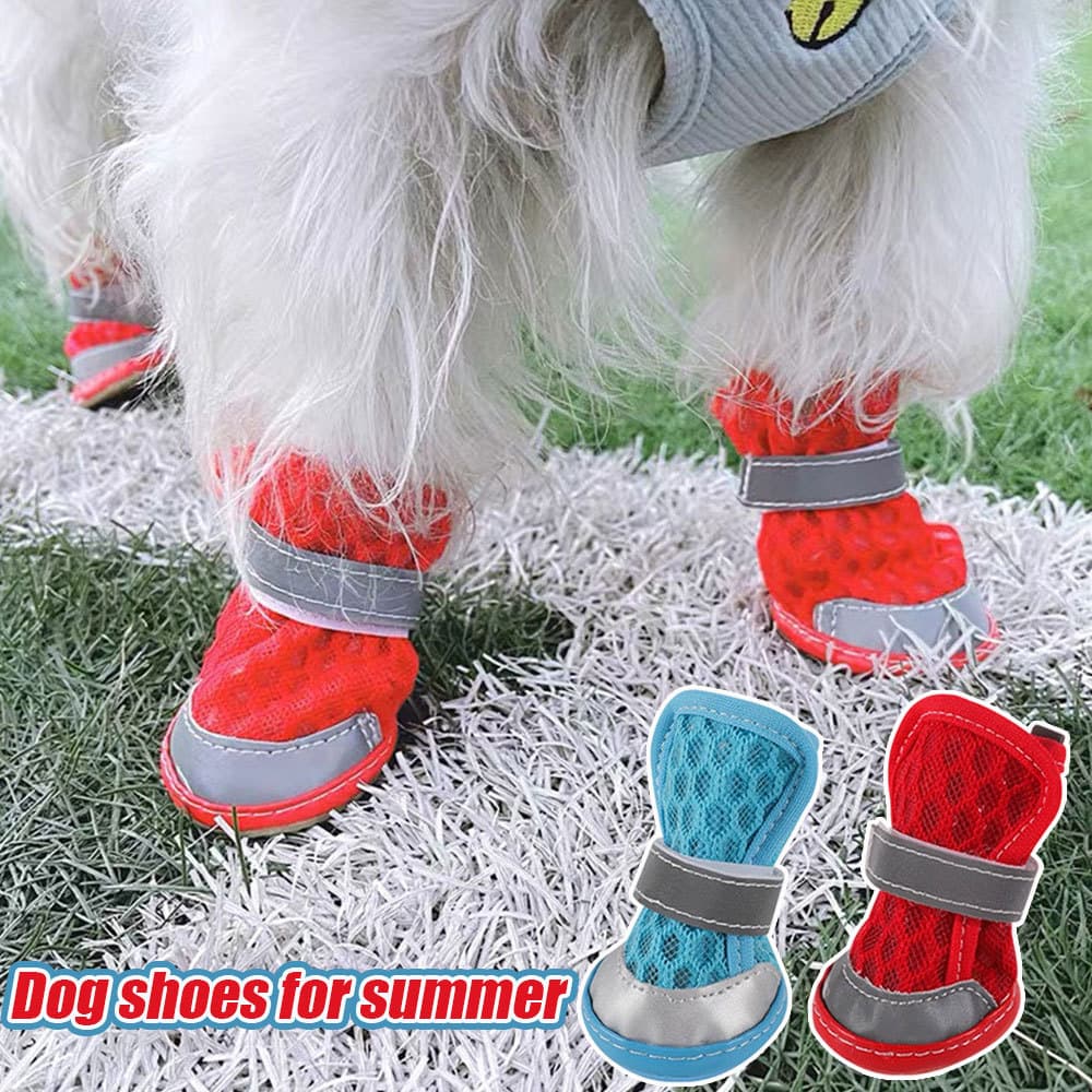 4 Unidades De Sapatos Refletivos Para Cães Malha Respirável Antiderrapante Calçados Animais De Estimação Ao Ar Livre