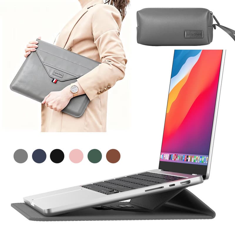 Mochila para notebook de alta qualidade, couro, 13 a 16 polegadas, com suporte e bolsa para carregador