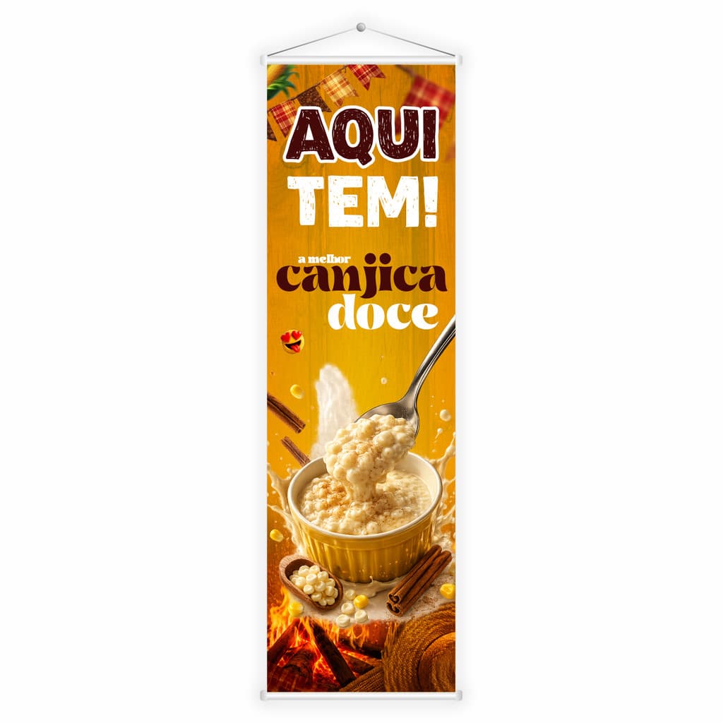 Banner Faixa Lona Aqui Tem Canjica Doce Festa Junina 100x30