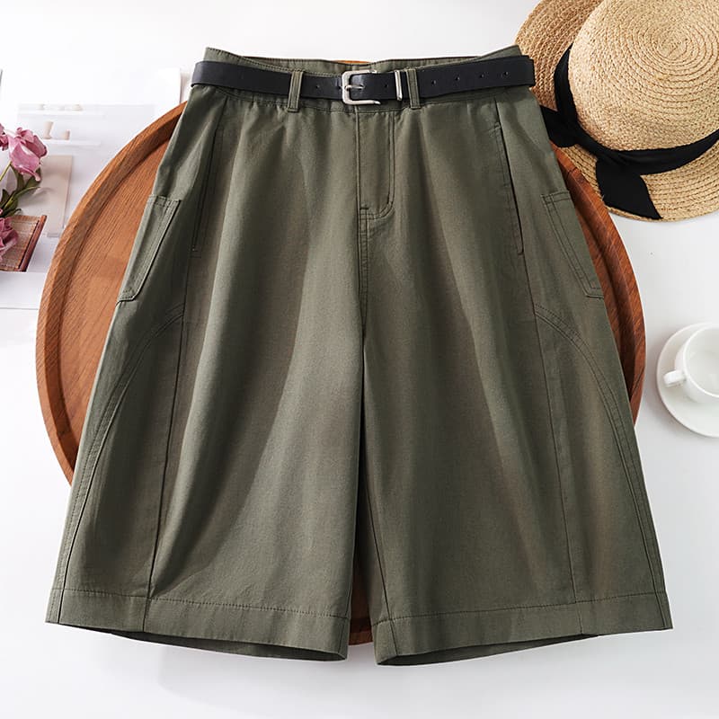 Calças de cinco pontos femininas verão Shorts finos 2026 novo estilo pequenas calças de perna larga cintura alta calças