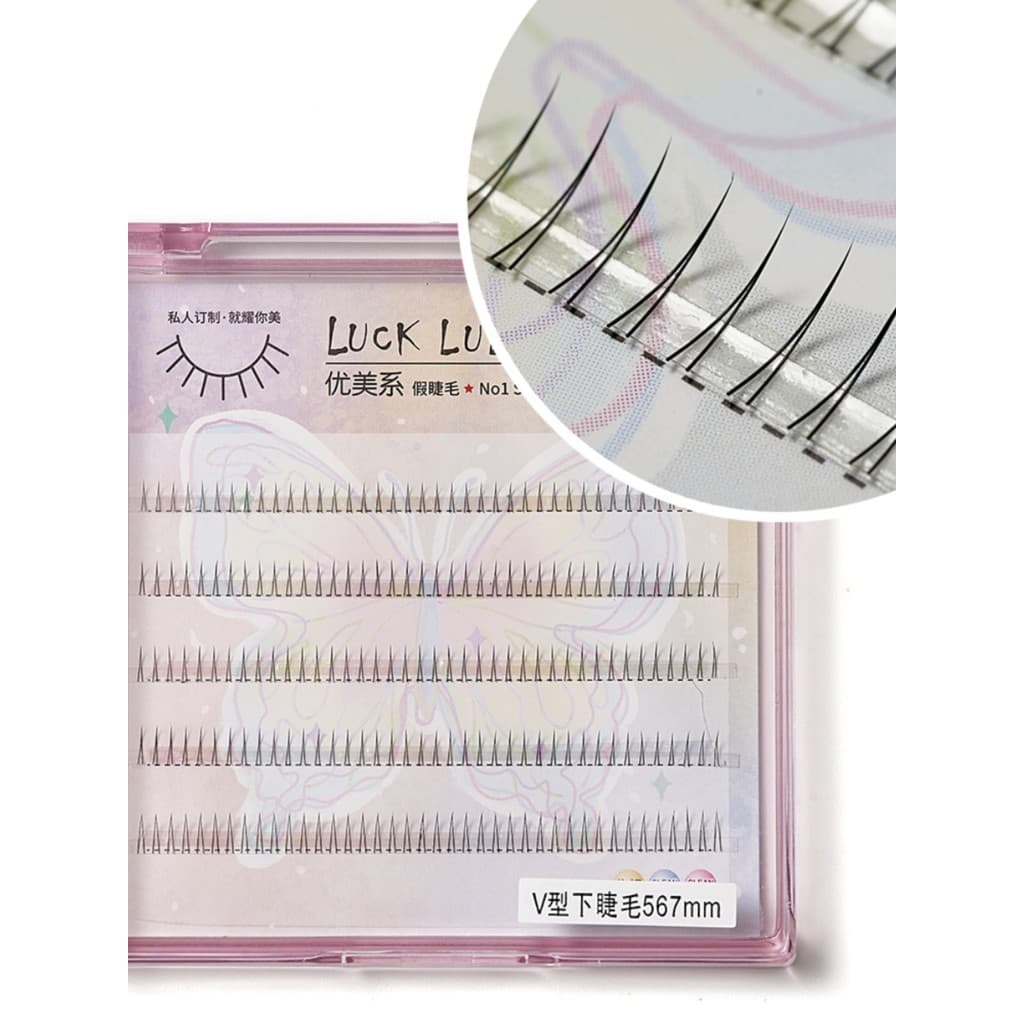 LUCKLULU Lindos cílios postiços em forma de V Cílios inferiores Único Cluster Feminino Simulação Natural Autoenxertado A