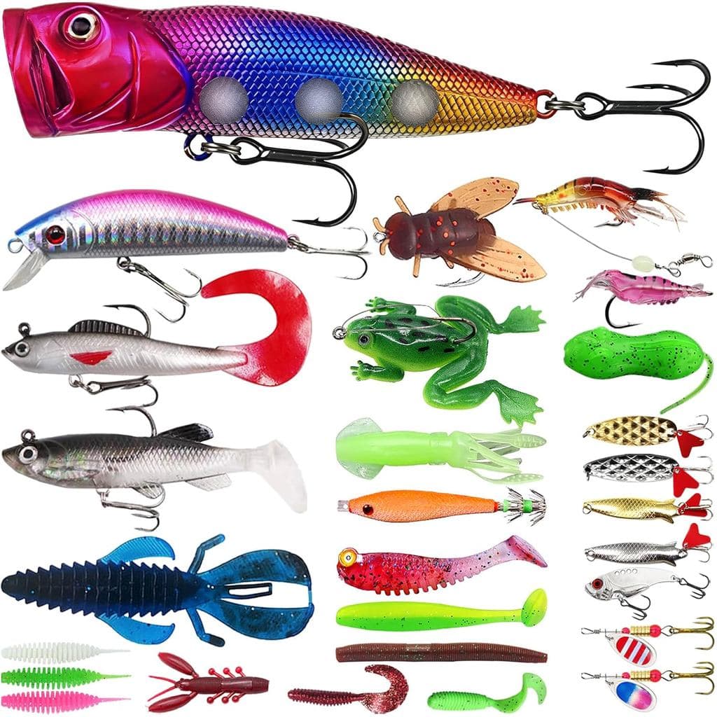 Kit de Iscas de Pesca, Conjunto Surpresa de 24 Iscas para Todos os Entusiastas da Pesca, Conjunto Surpresa de Equipament