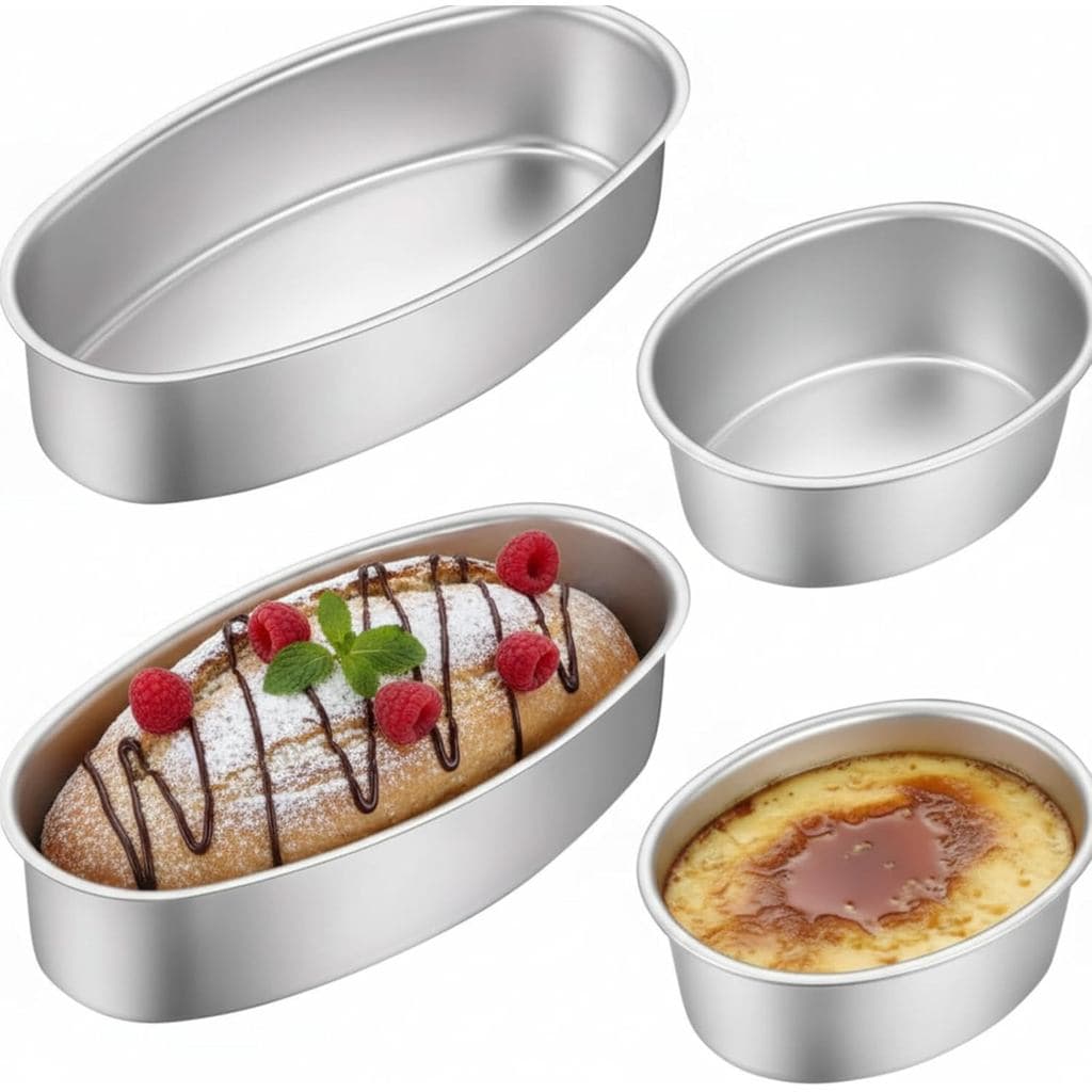 Patelai 4 Formas Ovais para Cheesecake 4'' 8'', Molde para Leche Flan Antiaderente, Formas de Bolo de Alumínio para o Di
