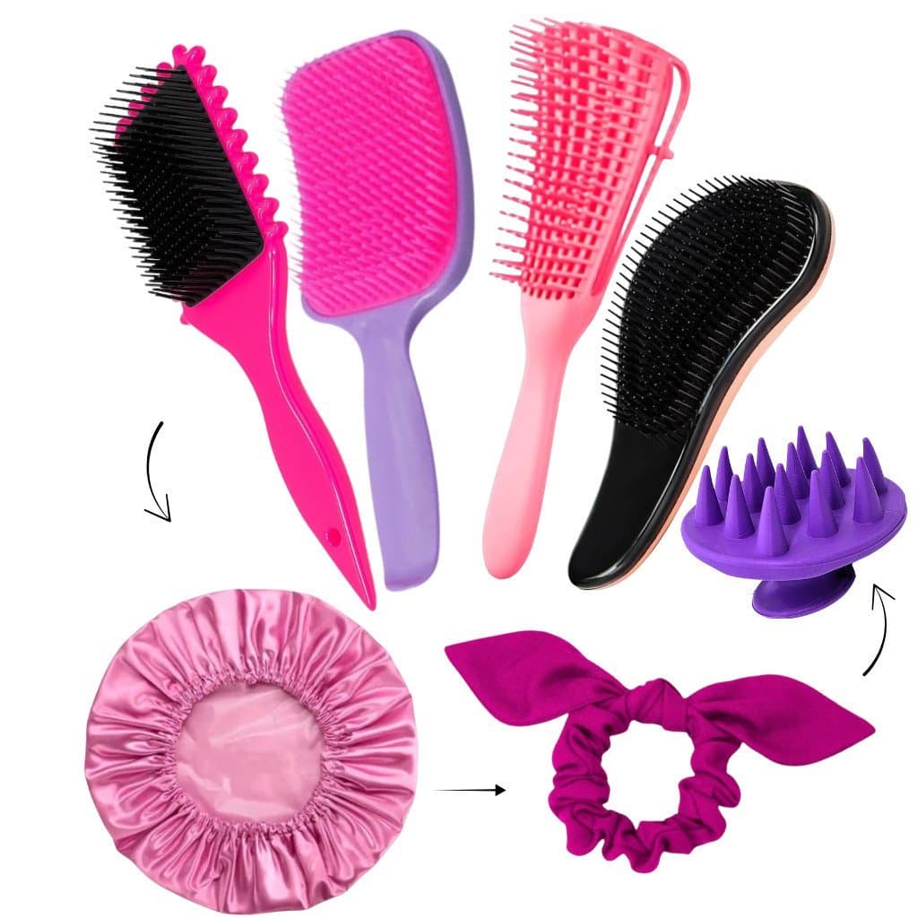 Escovas Modeladoras, Raquete Polvo Mágica o Kit Ideal para seus Cabelos + Xuxinha e Touca de Cetim