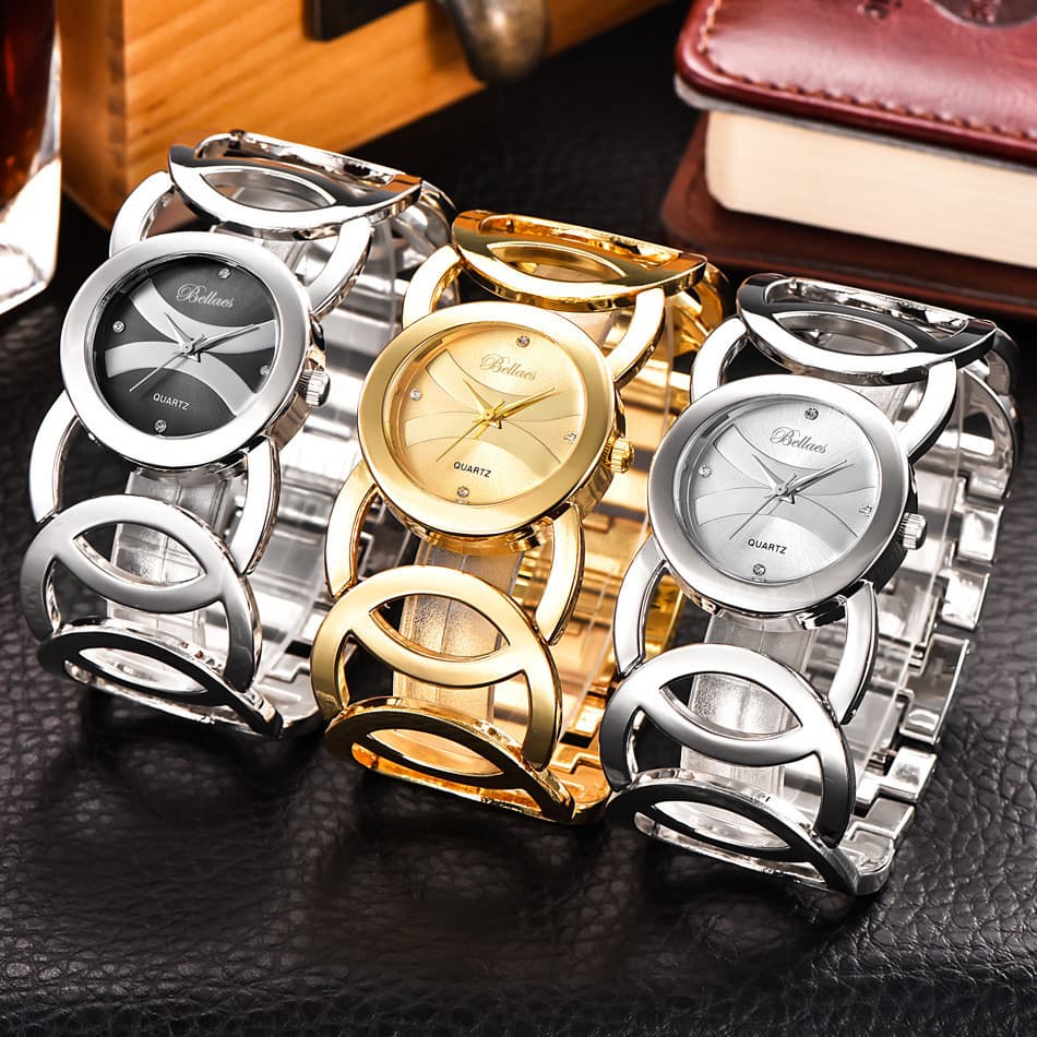 Relógio feminino de marca, relógio com pulseira de aço inoxidável, relógio de quartzo feminino elegante, preço especial.