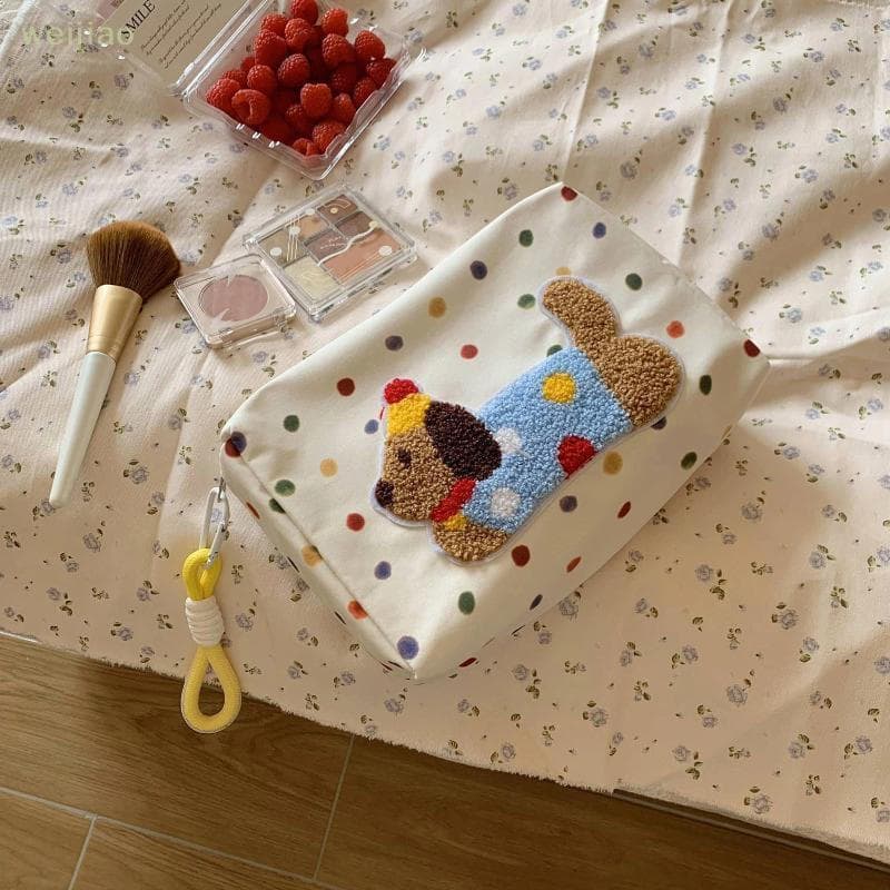 [WEI] Bolsa De Cosméticos Para Cachorrinhos De Desenho Animado Maquiagem De Grande Capacidade Portátil Mulheres Estojo D