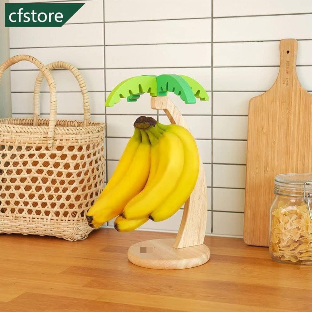 CFSTORE Rack De Suspensão De Banana De Madeira Vertical Armazenamento De Frutas Com Gancho De Folha Simulada Organizador