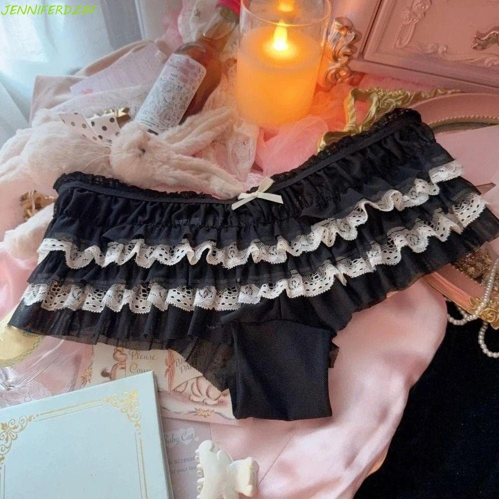 JENNIFERDZBF Calcinha De Renda , Malha Com Laço , Cintura Baixa , Roupa Íntima Feminina , Design De Bolo Em Camadas Baba
