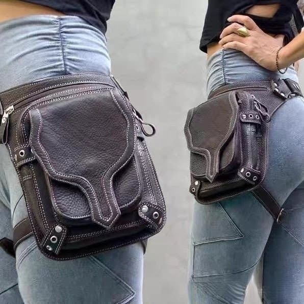 Bolsa Externa Cravejada Estilo Punk PU De Perna Mochila Cavaleiro XA61 05G8