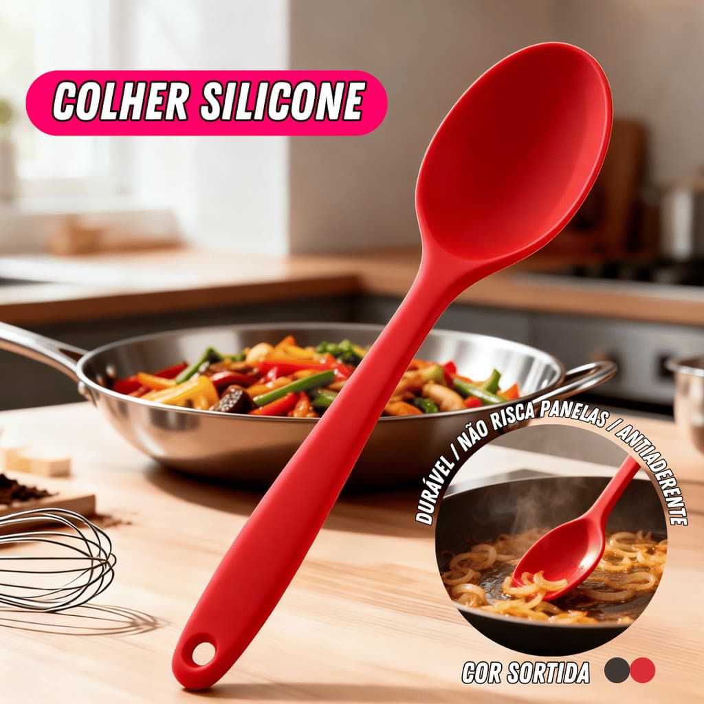 Colher Silicone Grande Antiaderente Macia Cozinha Utensílio Durável Material Seguro Alta Qualidade Oferta