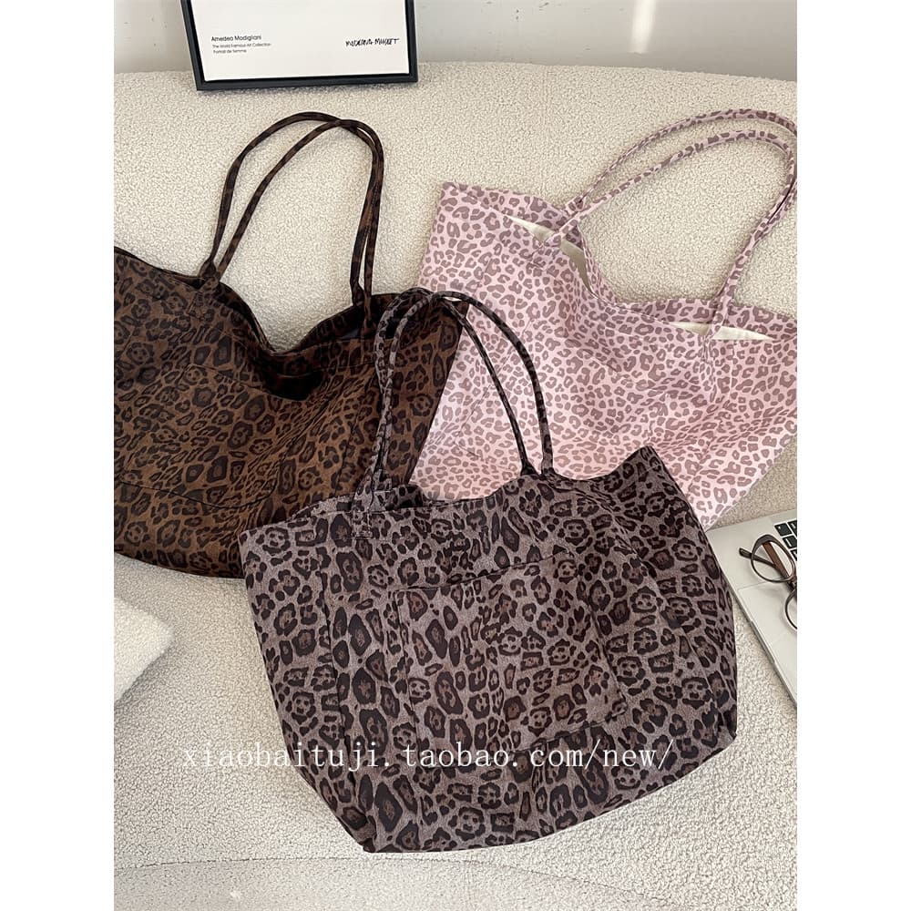 Pequeno coelho branco mesa versão coreana Retro rosa leopardo impressão camurça bolsa de ombro High-End sacola fina alça