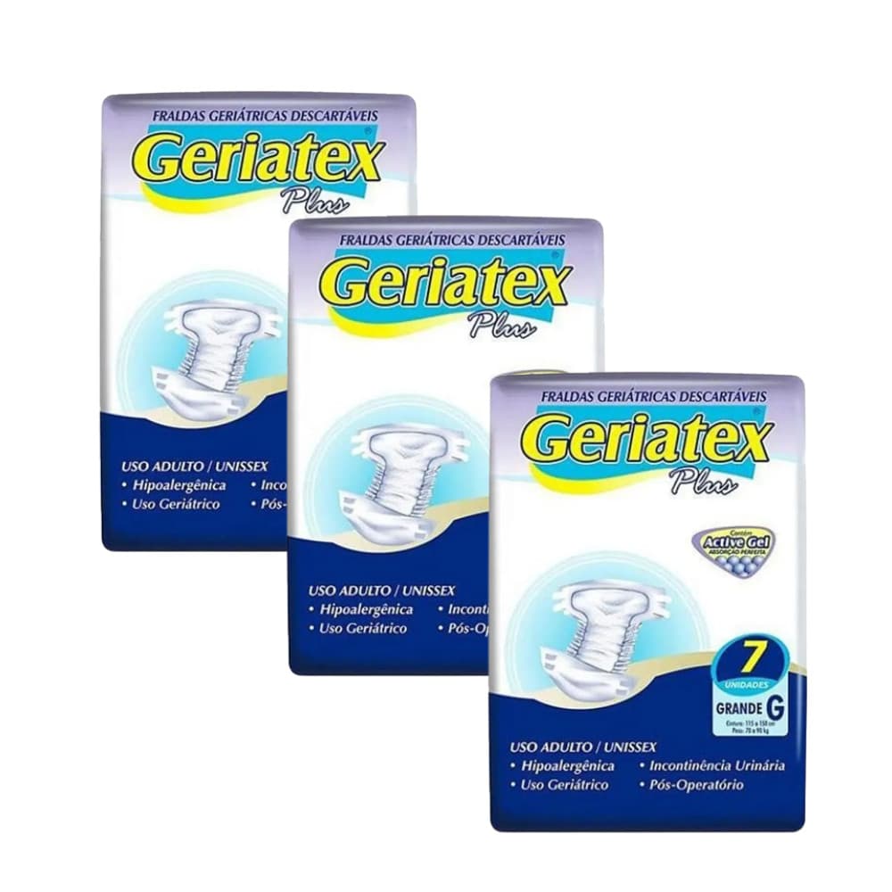Kit 3x Fralda Geriátrica Unissex  Plus G Absorção Inten 7 un