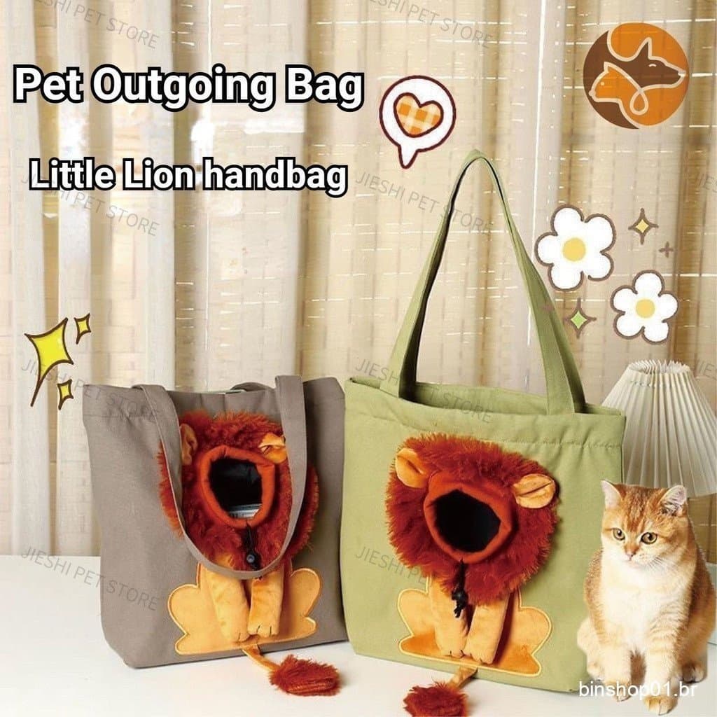Saco Fofo De Saída Para Animais De Estimação Pequeno Em Forma De Leão Portátil Exposto De Lona Cães Gatos