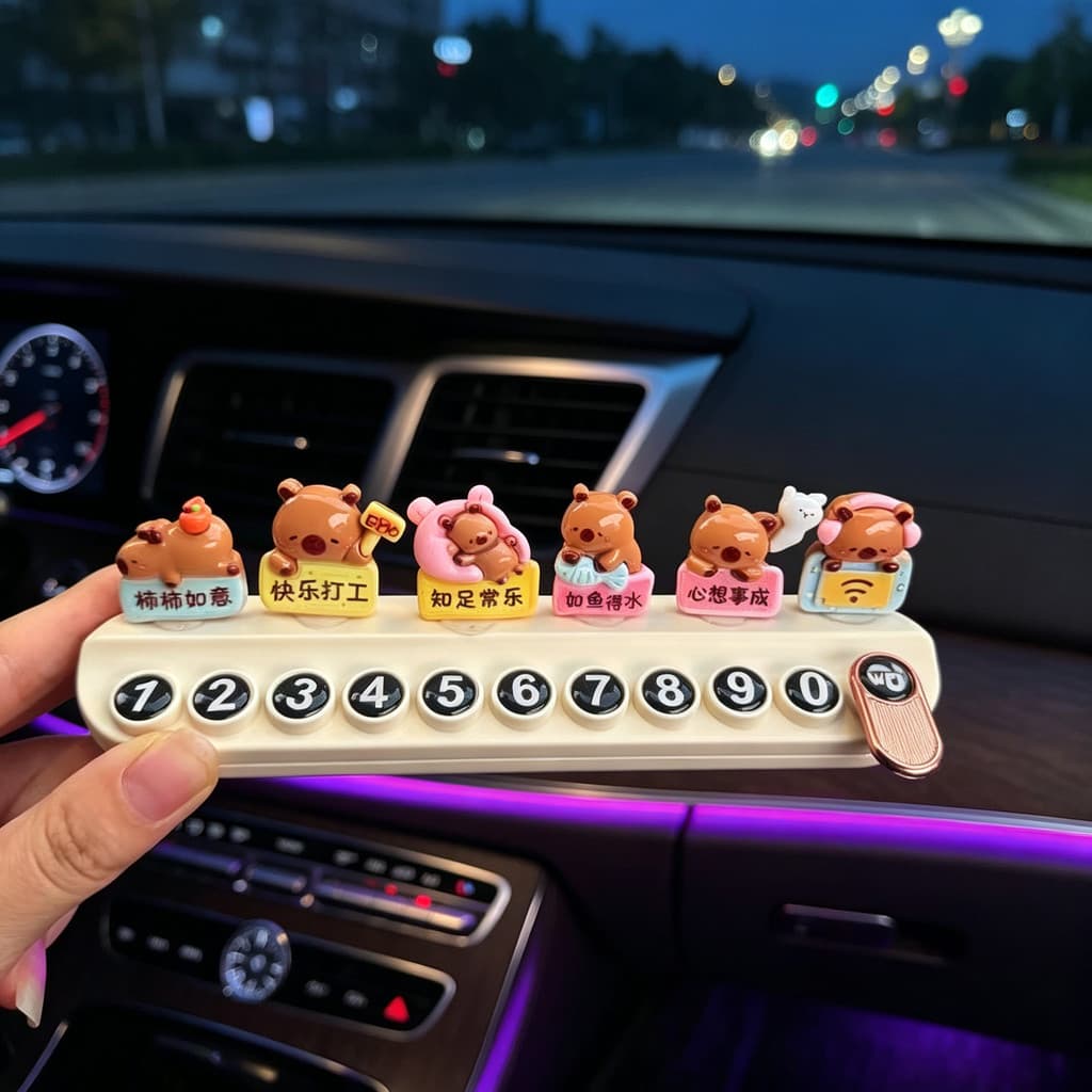 Bonito dos desenhos animados capivara placa de número de estacionamento do carro toque luminoso decoração do carro ornam