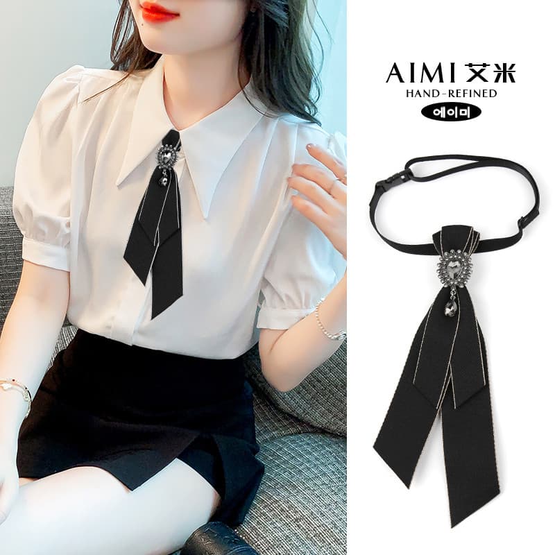 Camisa gravata borboleta feminina fita de renda estilo Preppy fita britânica fita de diamante doce temperamento profissi