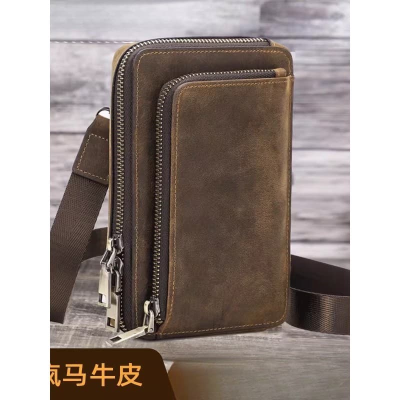 Retro Crazy Horse couro masculino saco do telefone móvel primeira camada de couro moda Casual pequeno ombro saco do mens