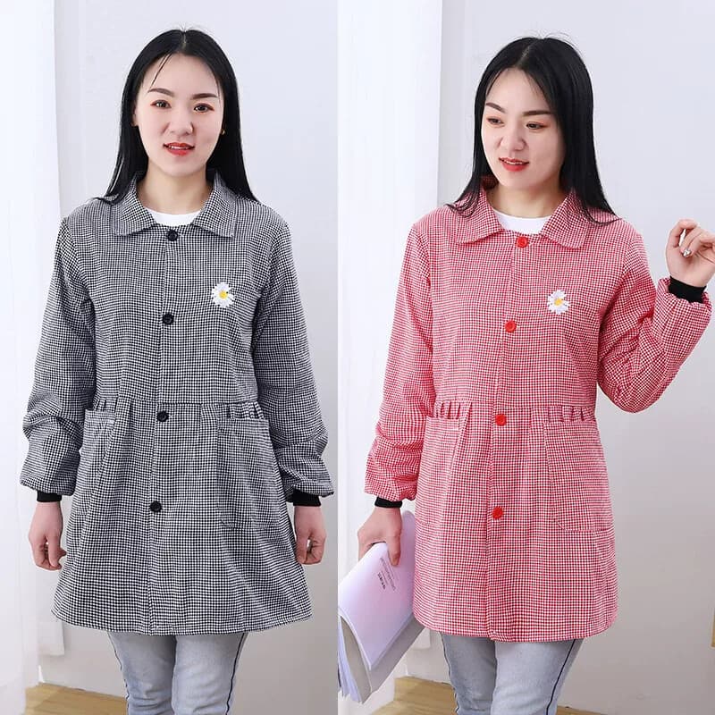 Macacão de manga comprida para cozinha doméstica, avental feminino Fashion para trabalho, resistente à sujeira, roupas d