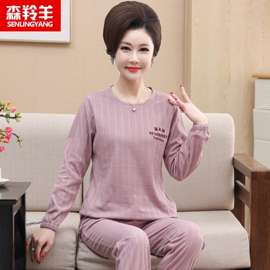 Senhoras pijamas primavera outono puro algodão manga comprida meia-idade mãe Homewear solto tamanho grande redondo Ne