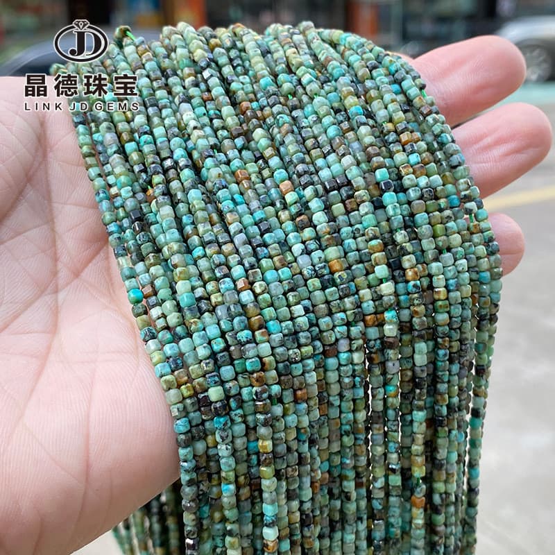 2mm Natural africano turquesa cubo de açúcar contas soltas superfície cortada tridimensional pequeno Cu